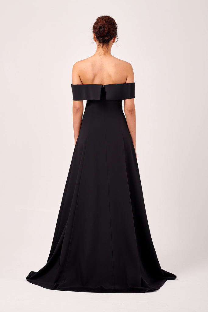 Floor Length Off-The-Shoulder A-Line Dresses With Slit Dusk