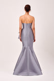 Asymmetric Pleated Strapless Neckline Long Dress
