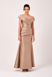 Portrait Collar Pleated Long Mermaid Dress