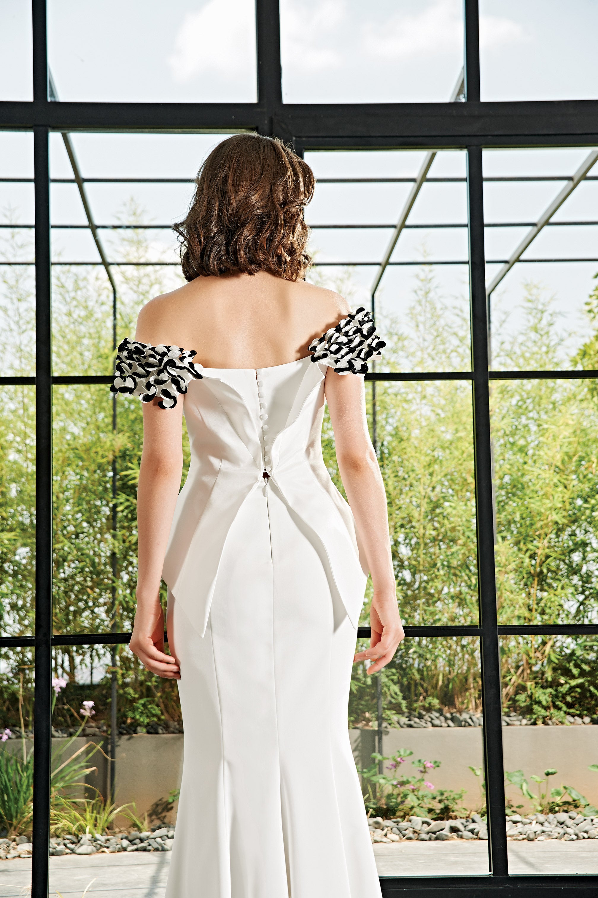 3D Flowered Detail Neckline Gown