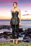 Double-Breast Metallic Crinkled Jacquard Top with Double-Faced Viscose Pant