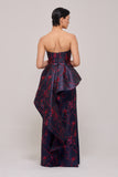 Strapless Long Dress with Asymmetric Peplum Detail