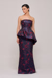 Strapless Long Dress with Asymmetric Peplum Detail