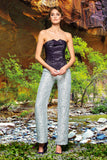 Double-Breast Metallic Crinkled Jacquard Top with Flowered Jacquard Straight Pant