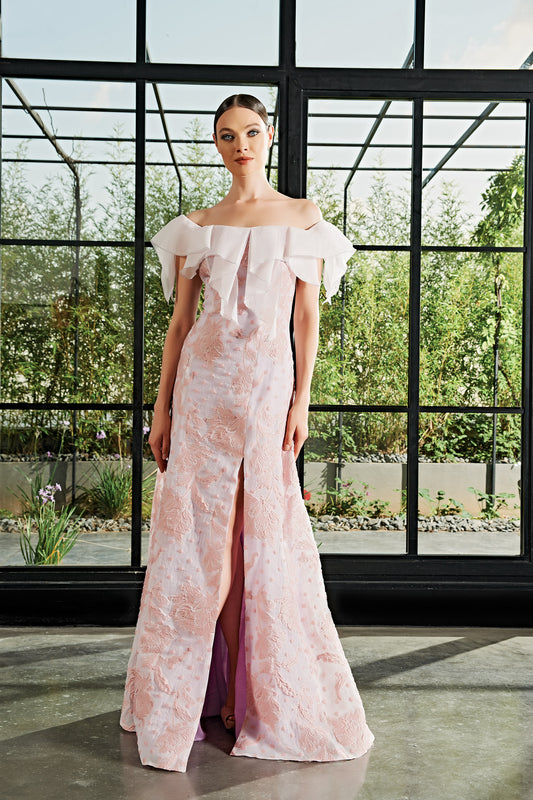 Soft Organza Ruffle Detailed Fil-Coupe Long Dress