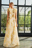 Ruffle Detailed Fil-Coupe and Soft Organza Long Dress