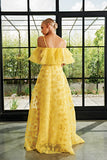 Organza Ruffle Detailed Flowered Fil-Coupe Long Dress