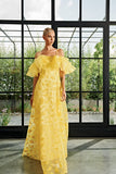 Organza Ruffle Detailed Flowered Fil-Coupe Long Dress