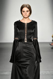Stretch Satin Viscose Gown with Lace-Up Detail