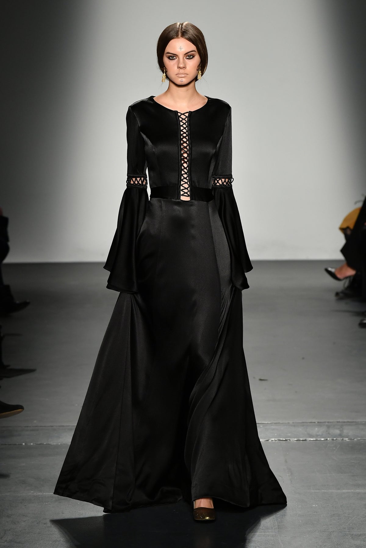 Stretch Satin Viscose Gown with Lace-Up Detail