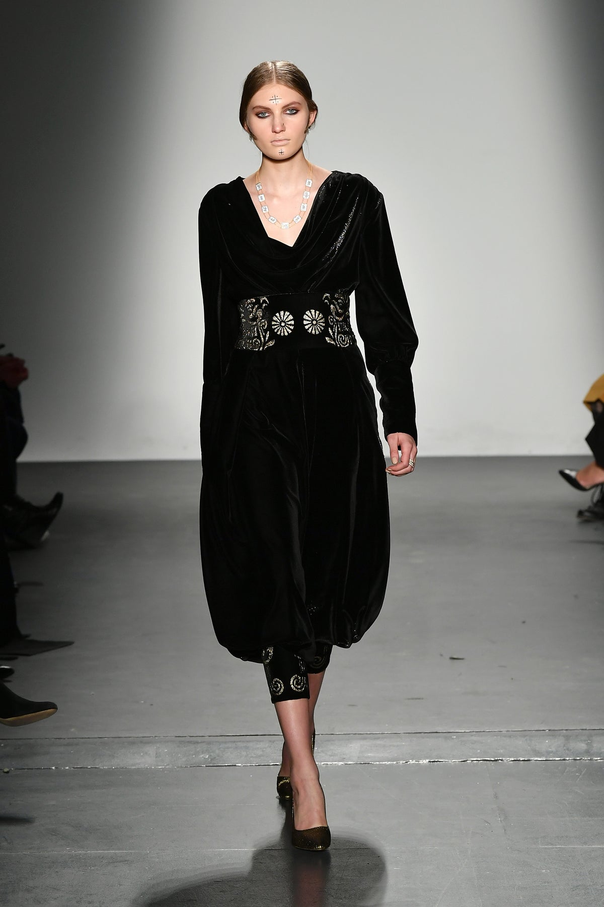 Velvet Jumpsuit with Metallic Laser Cut Detail