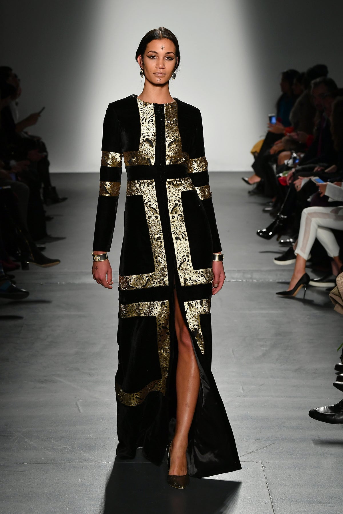 Metallic Laser Cut Shiny Velvet Long Jacket