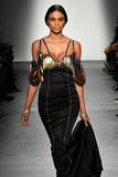 Laser Cut Faux Leather Detailed Satin Dress