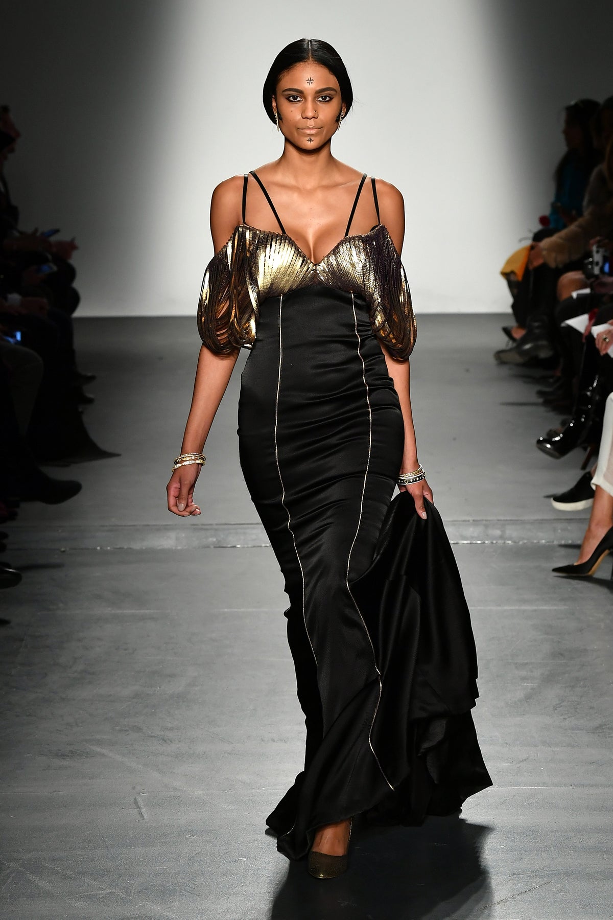 Laser Cut Faux Leather Detailed Satin Dress