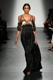 Laser Cut Faux Leather Detailed Satin Dress