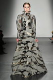 Ruffled Neckline Jacquard Dress