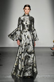 Ethnic Jacquard Gown Metallic Piping