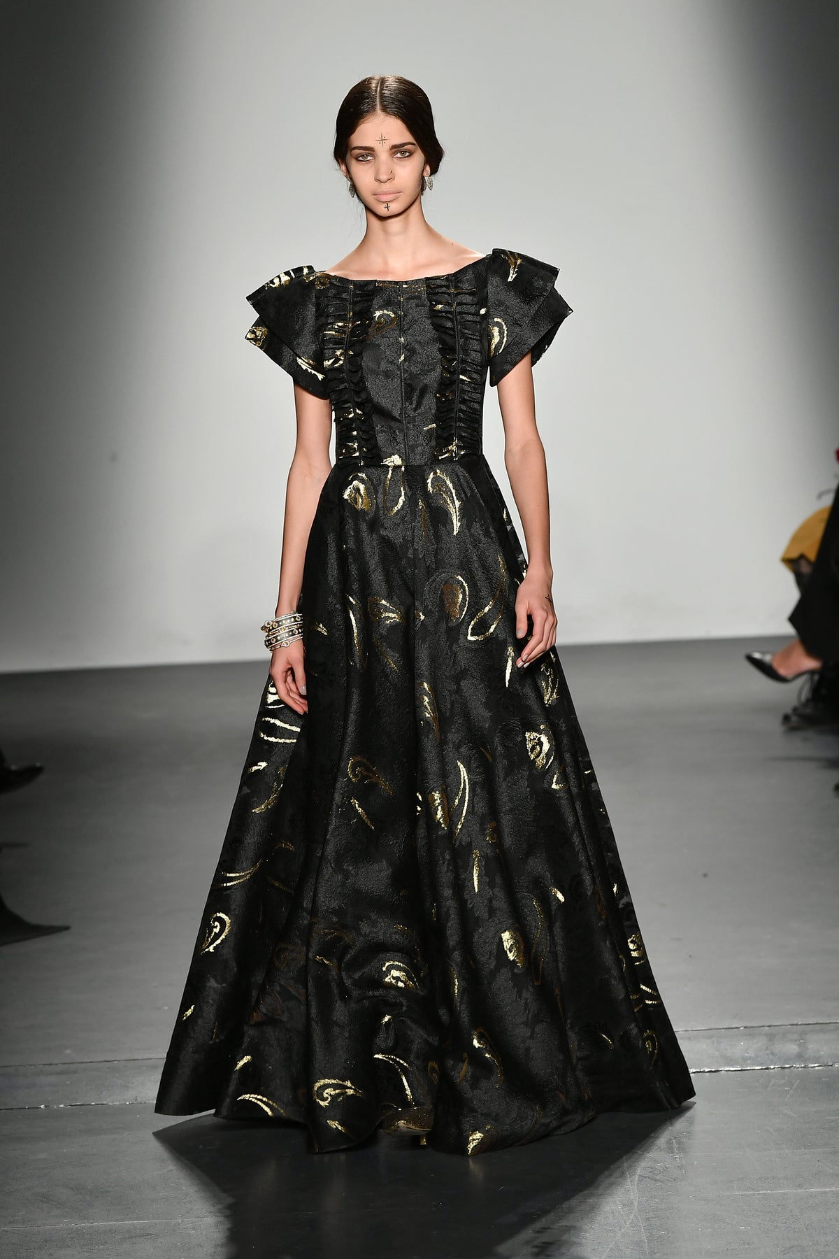 A-Line Ethnic Jacquard Dress with Pleat Detail