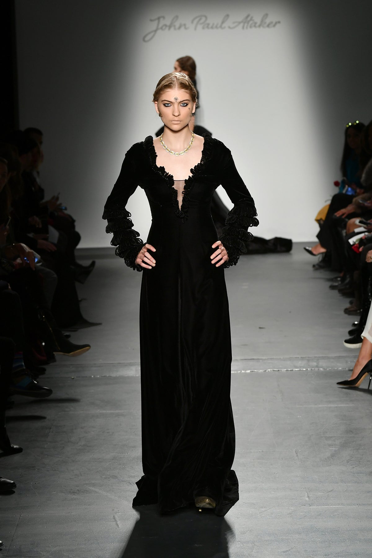 Shiny Velvet Gown with Laser-Cut Detail
