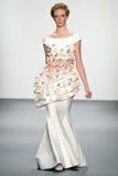 3D Flowered Taffeta Off-Shoulder Gown