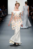 3D Flowered Taffeta Off-Shoulder Gown