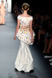 3D Flowered Taffeta Off-Shoulder Gown