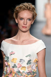 3D Flowered Taffeta Off-Shoulder Gown