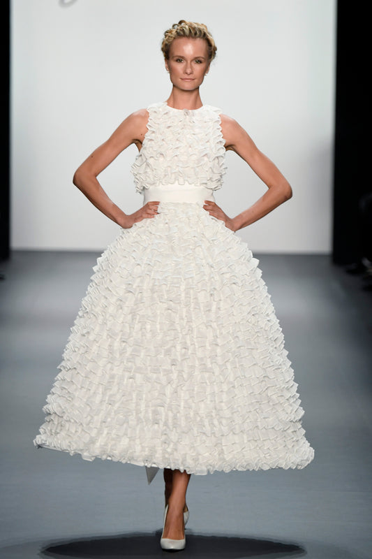 Gathered Mesh Ruffled Gown