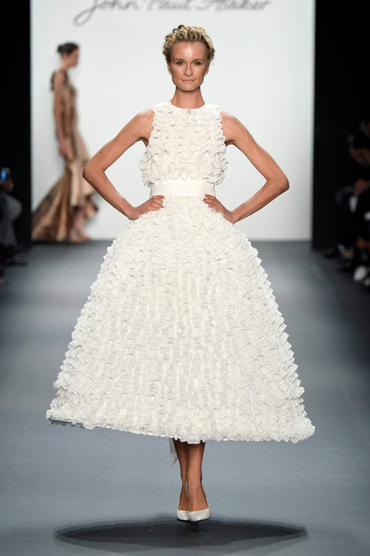 Gathered Mesh Ruffled Gown