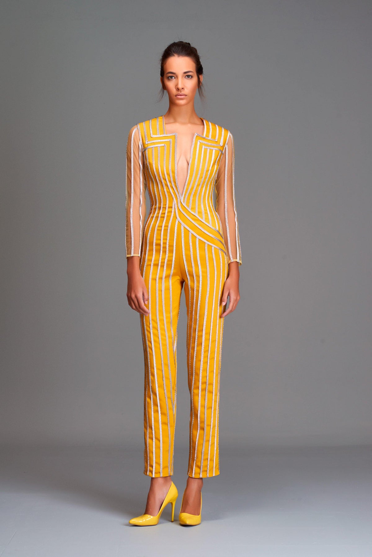 Faille jumpsuit with metallic lines - John Paul Ataker
