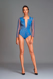 Faille bodysuit with jacquard stripes - John Paul Ataker