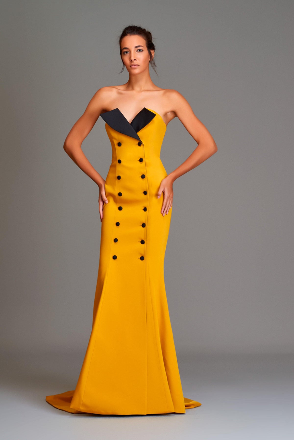 Two-toned, double breasted strapless gown - John Paul Ataker