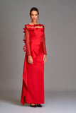 Flower applique detailed faille long dress - John Paul Ataker