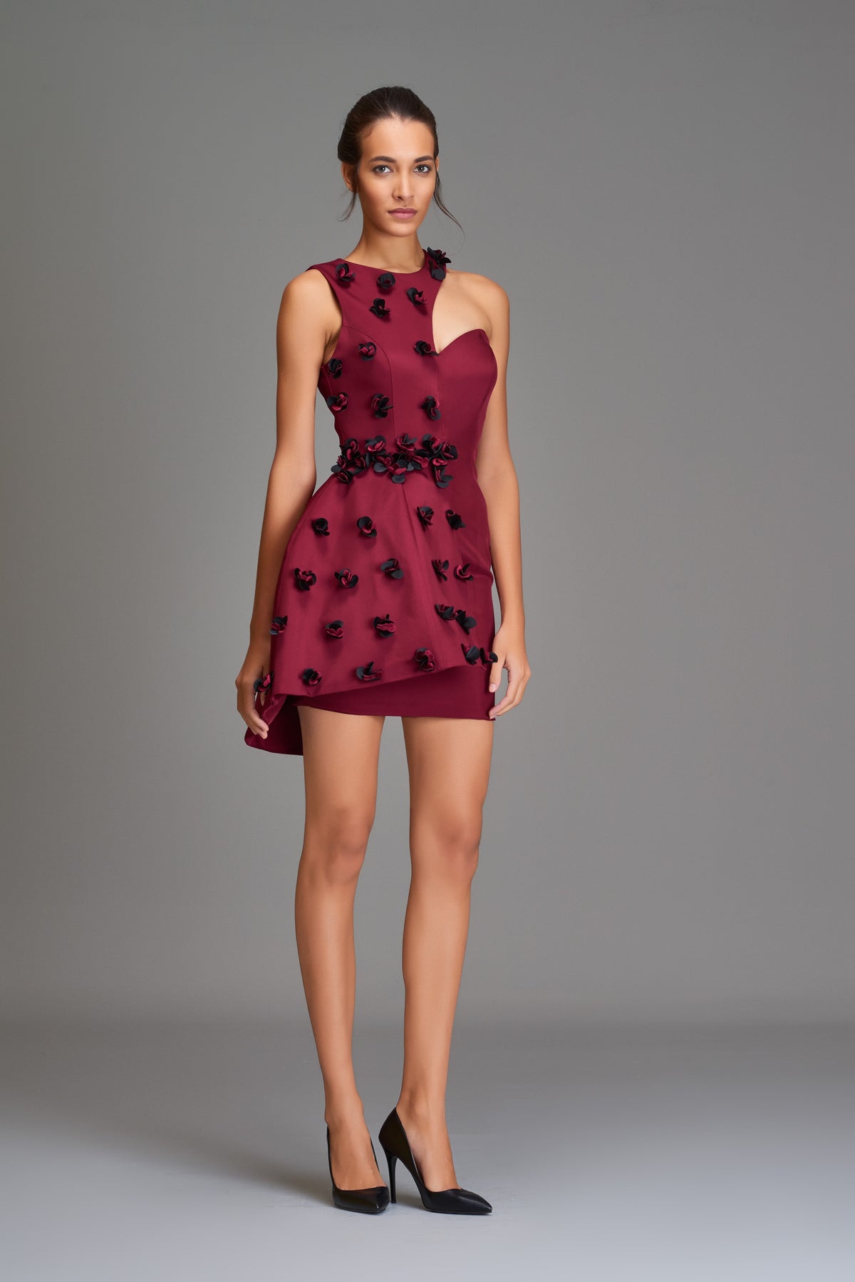 Two-Toned Flower Detailed Short Dress