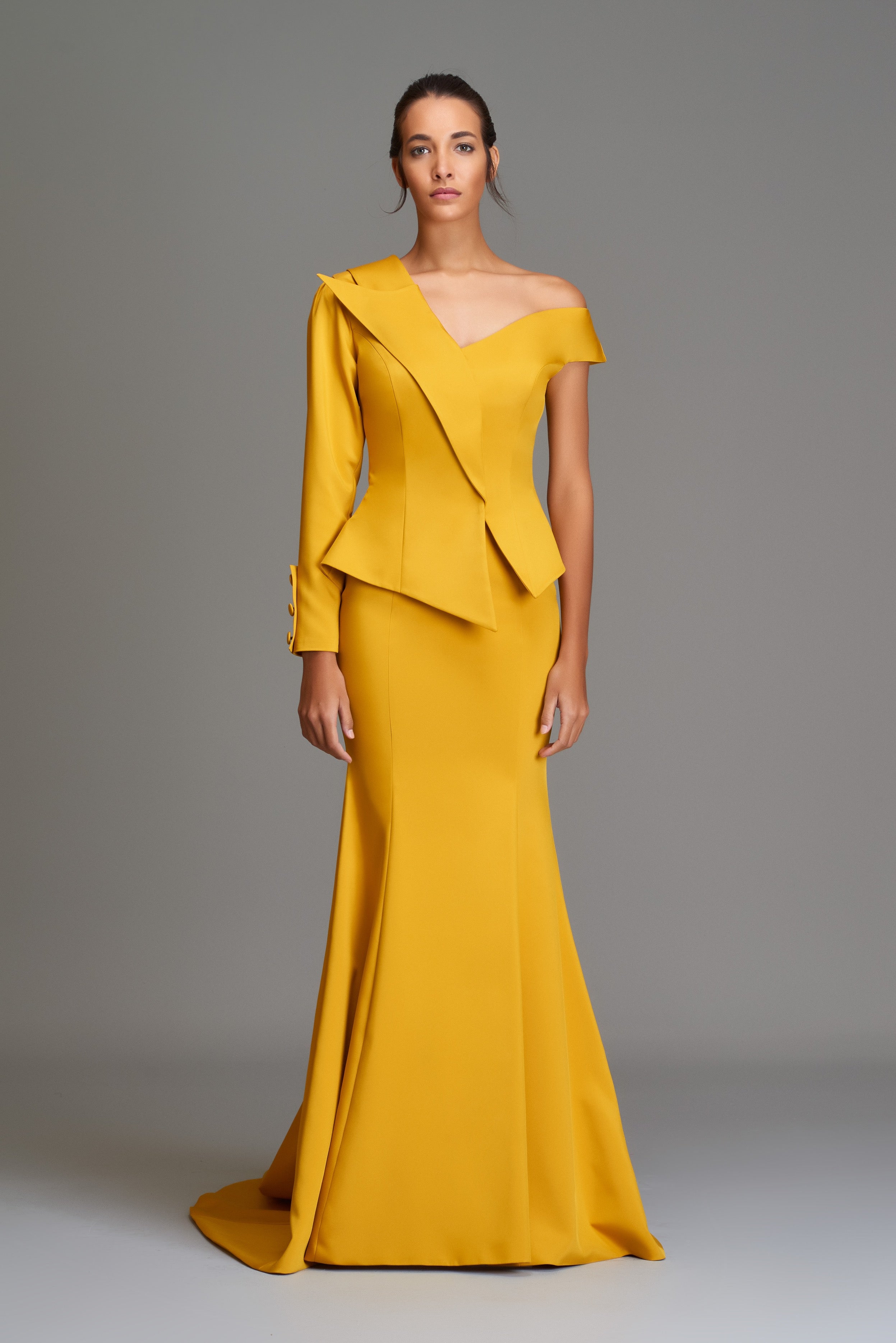 Structured Asymmetrical One-Sleeve Gown