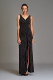 Ruffle Detailed Metallic Jacquard Knit Long Dress