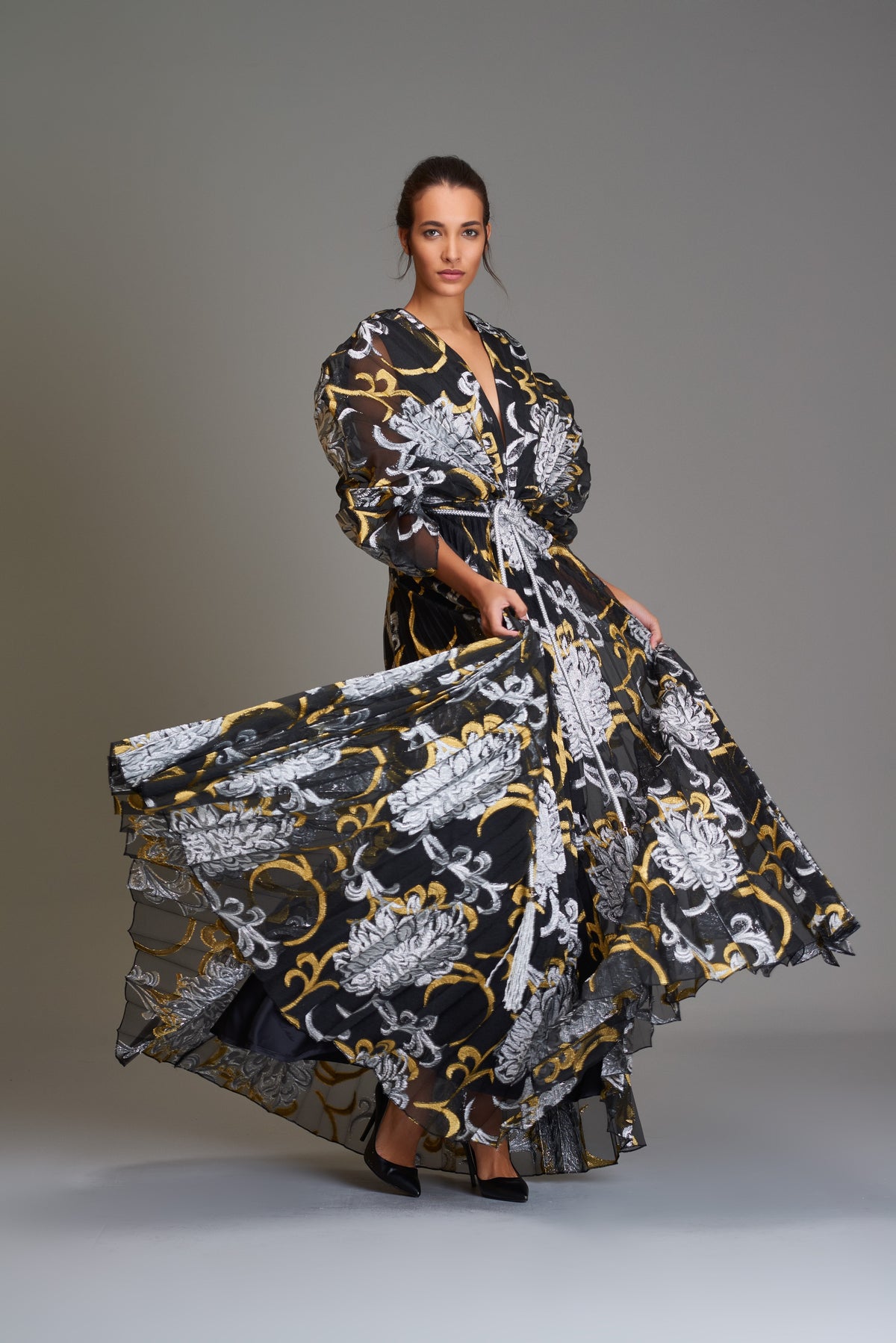 Fil-Coupe Pleated Gown