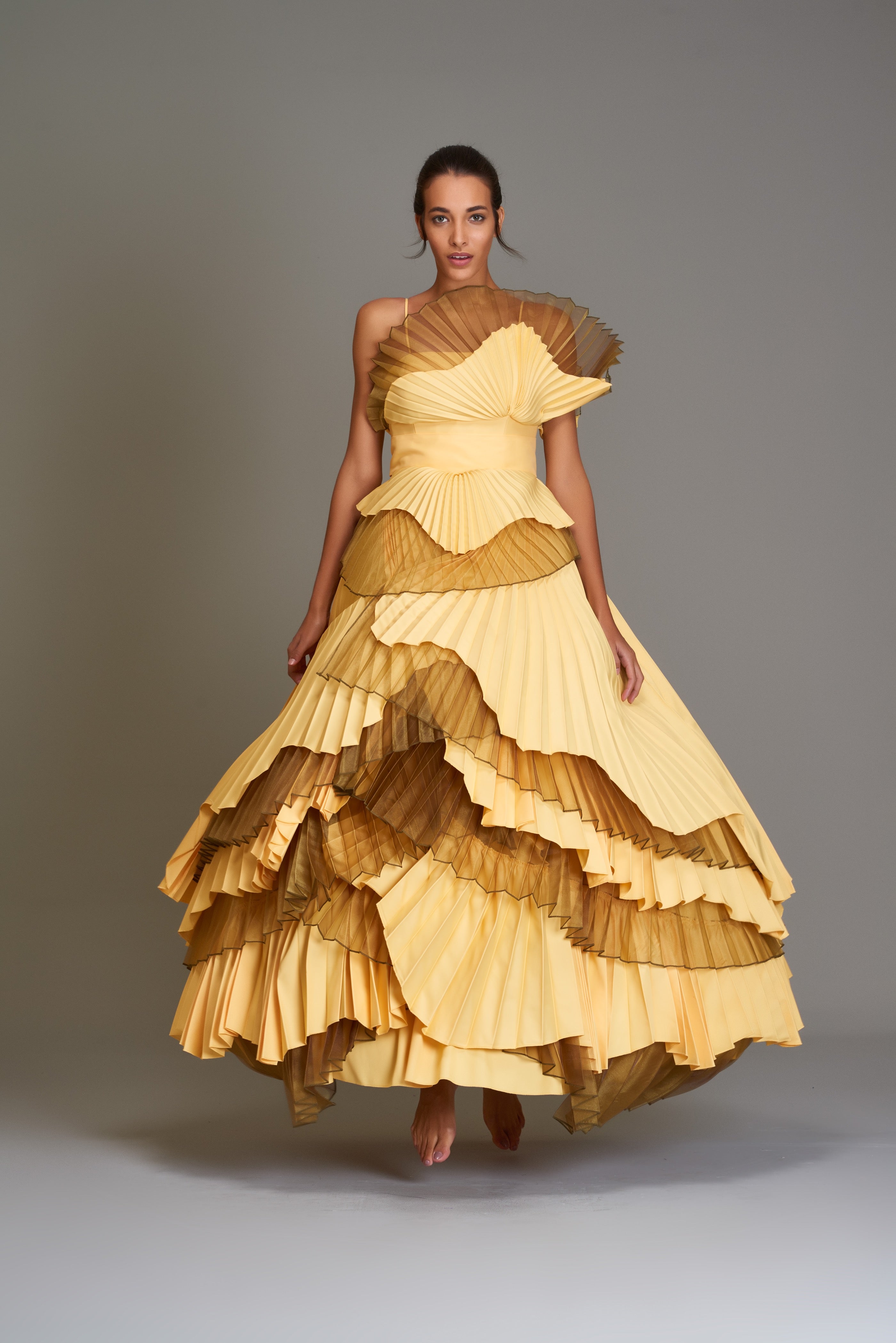 Pleated Taffeta and Organza Gown