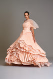 Pleated taffeta and fil-coupe organza layered gown