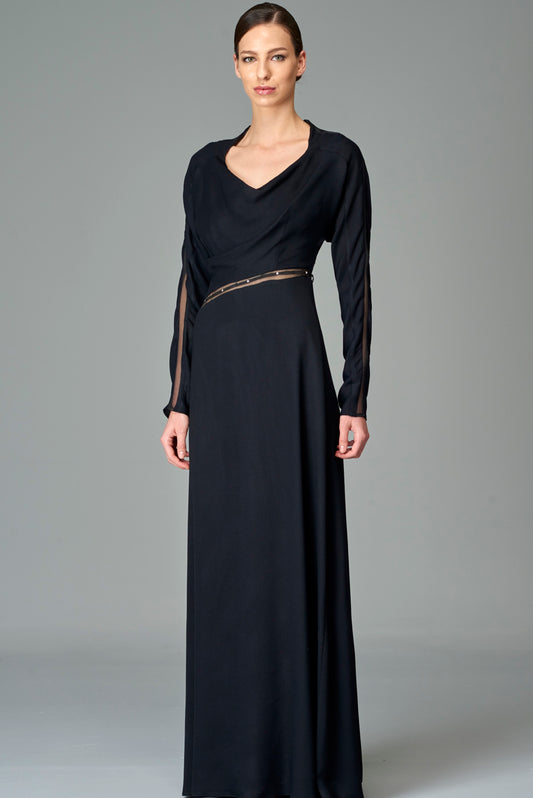 Organza Paneled Viscose Long Dress