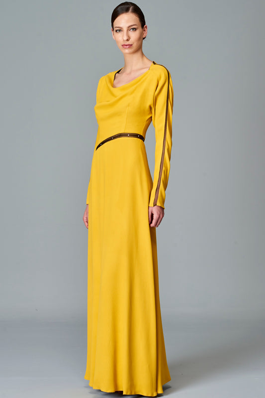 Organza Paneled Viscose Long Dress