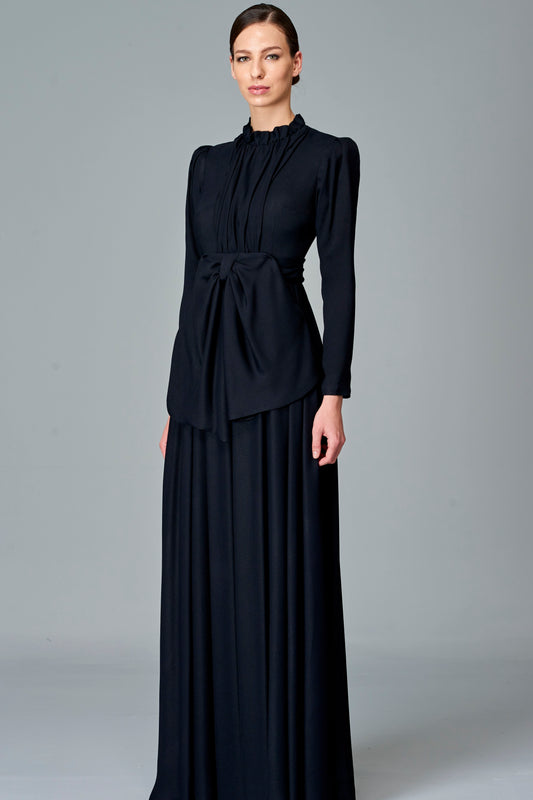 Bow Detailed Viscose Long Dress