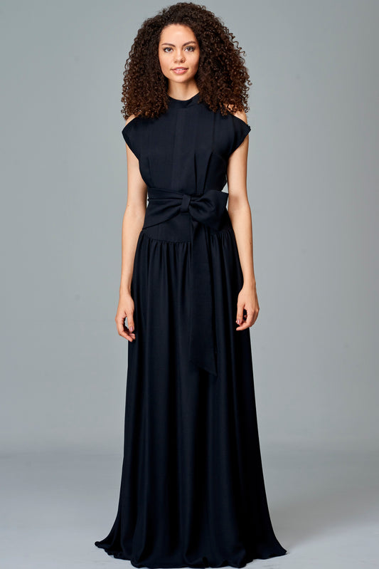 Bow Detailed Viscose Long Dress