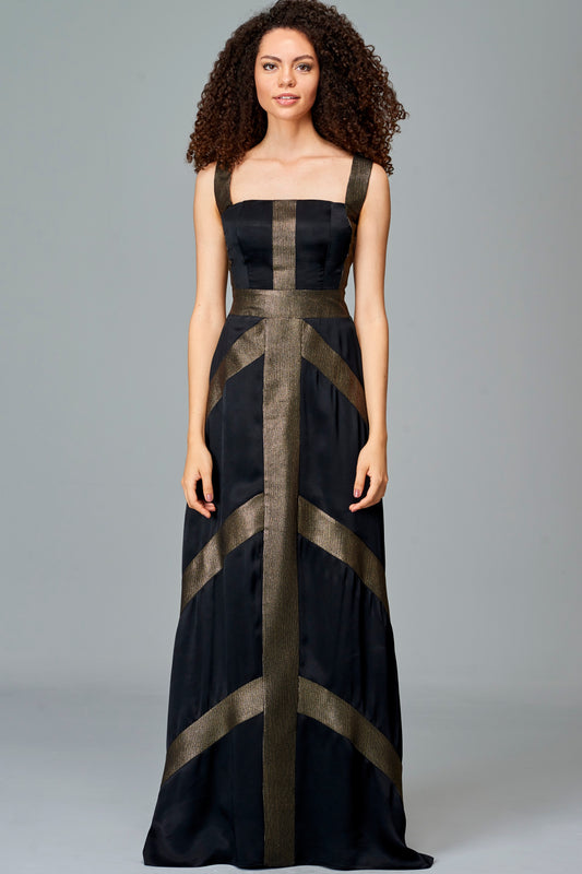 Metallic Mesh Paneled Viscose Long Dress