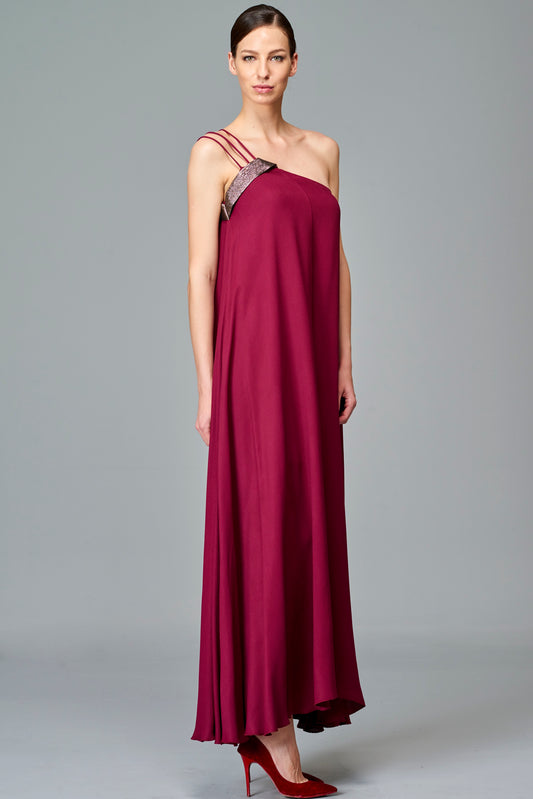 Loose Viscose Long Dress with Metallic Detail