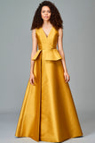 Structured Taffeta Gown with Slit