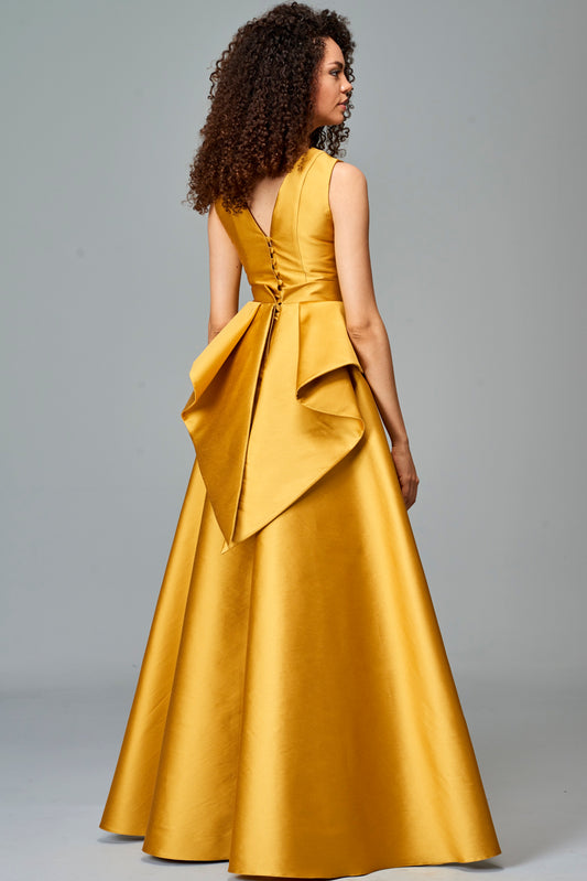 Structured Taffeta Gown with Slit