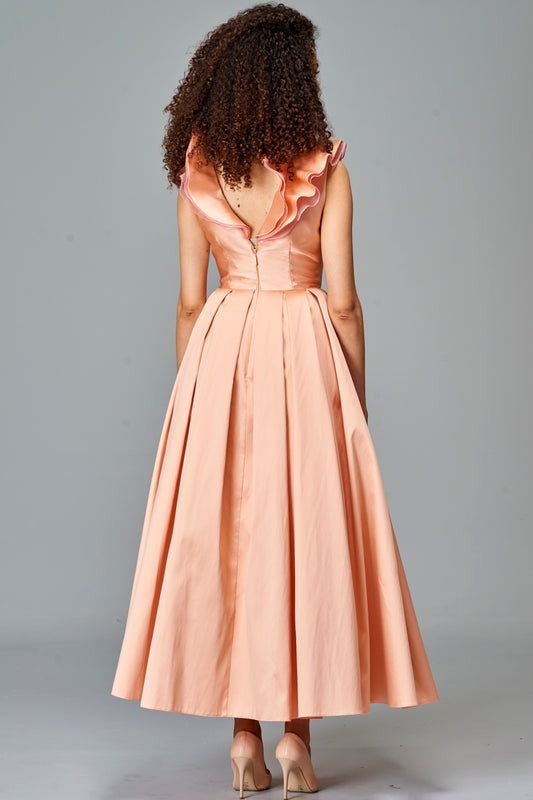 Ruffle Colar Taffeta Midi Gown