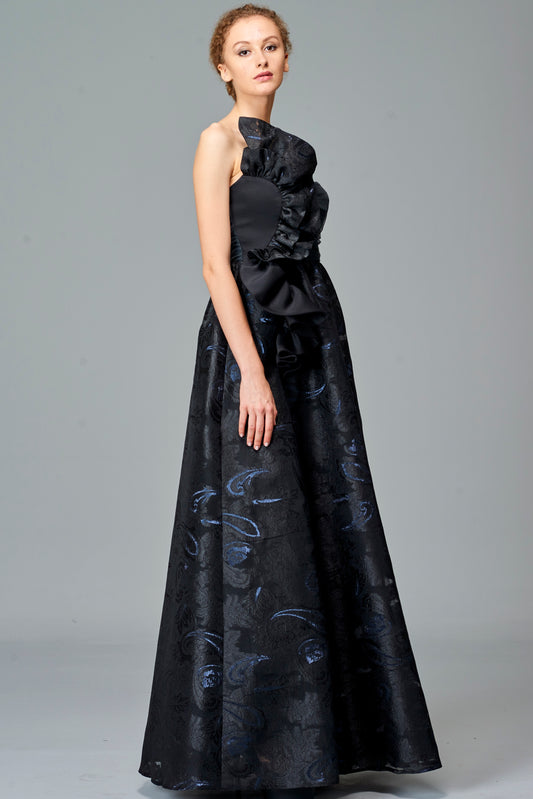 Side Ruffle Detailed Fil Coupe Long Dress