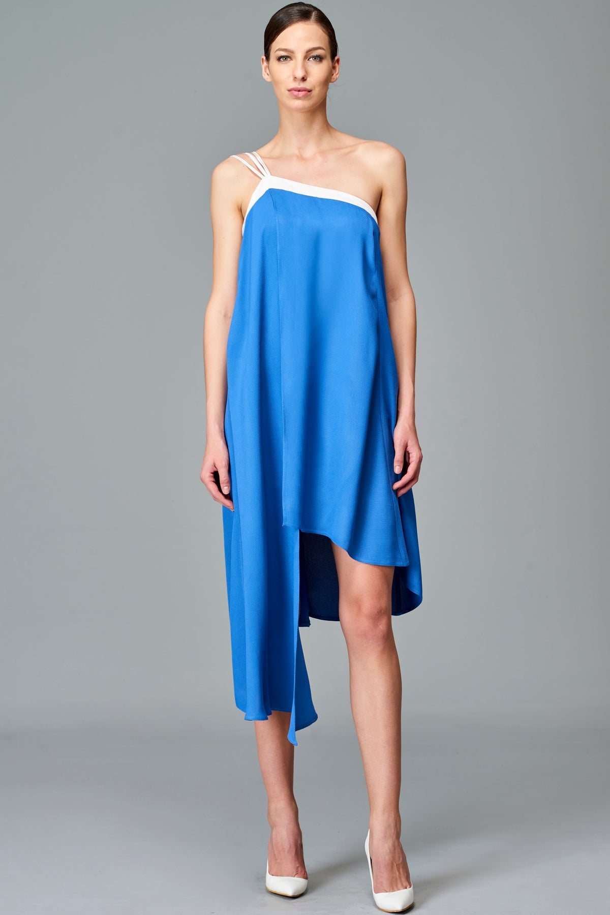 One-Sleeve Viscose Short Dress